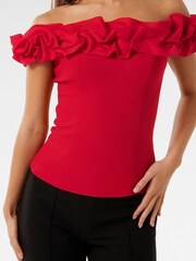 Forever New Red Stephanie Ruffle Off Shoulder Bustier Top - Image 3 of 5