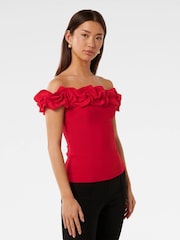 Forever New Red Stephanie Ruffle Off Shoulder Bustier Top - Image 4 of 5