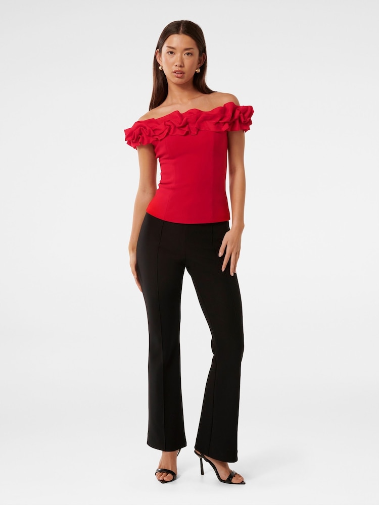 Forever New Red Stephanie Ruffle Off Shoulder Bustier Top - Image 5 of 5