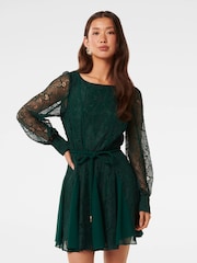 Forever New Green Sarah Lace Splice Mini Dress - Image 1 of 5