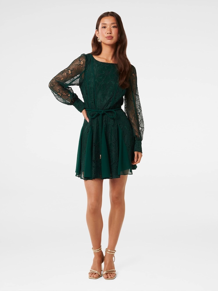 Forever New Green Sarah Lace Splice Mini Dress - Image 5 of 5