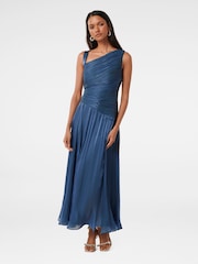 Forever New Blue Nya Petite Metallic Asymmetrical Maxi Dress - Image 1 of 4