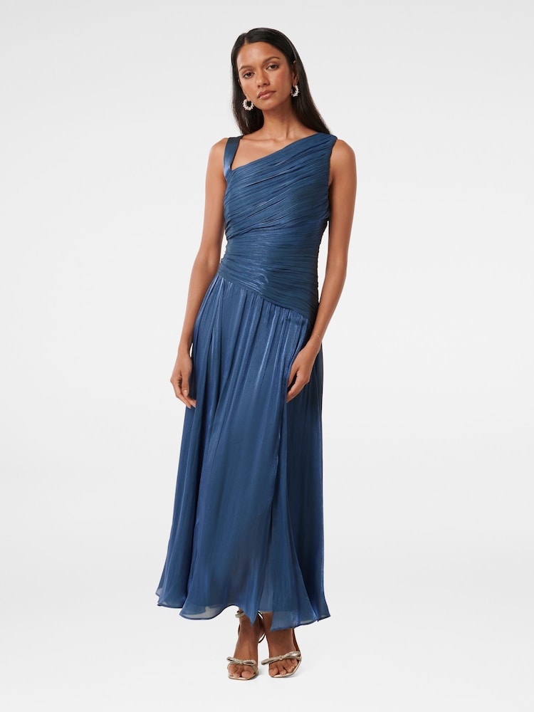 Forever New Blue Nya Petite Metallic Asymmetrical Maxi Dress - Image 1 of 4