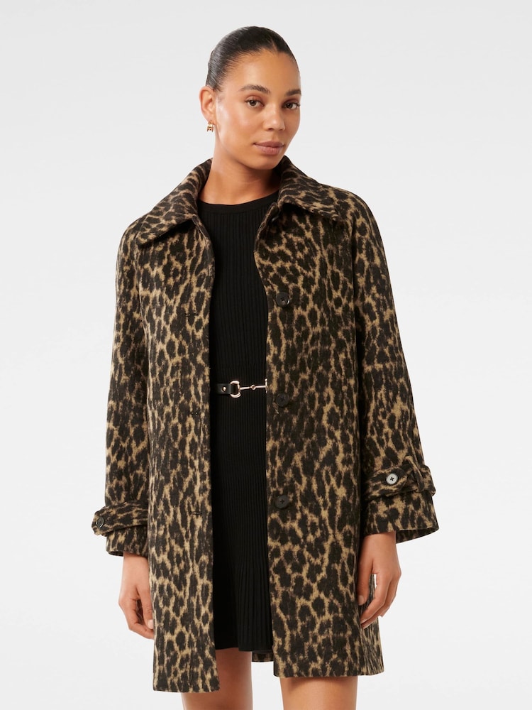 Forever New Brown Slater Leopard Print Coat - Image 1 of 5