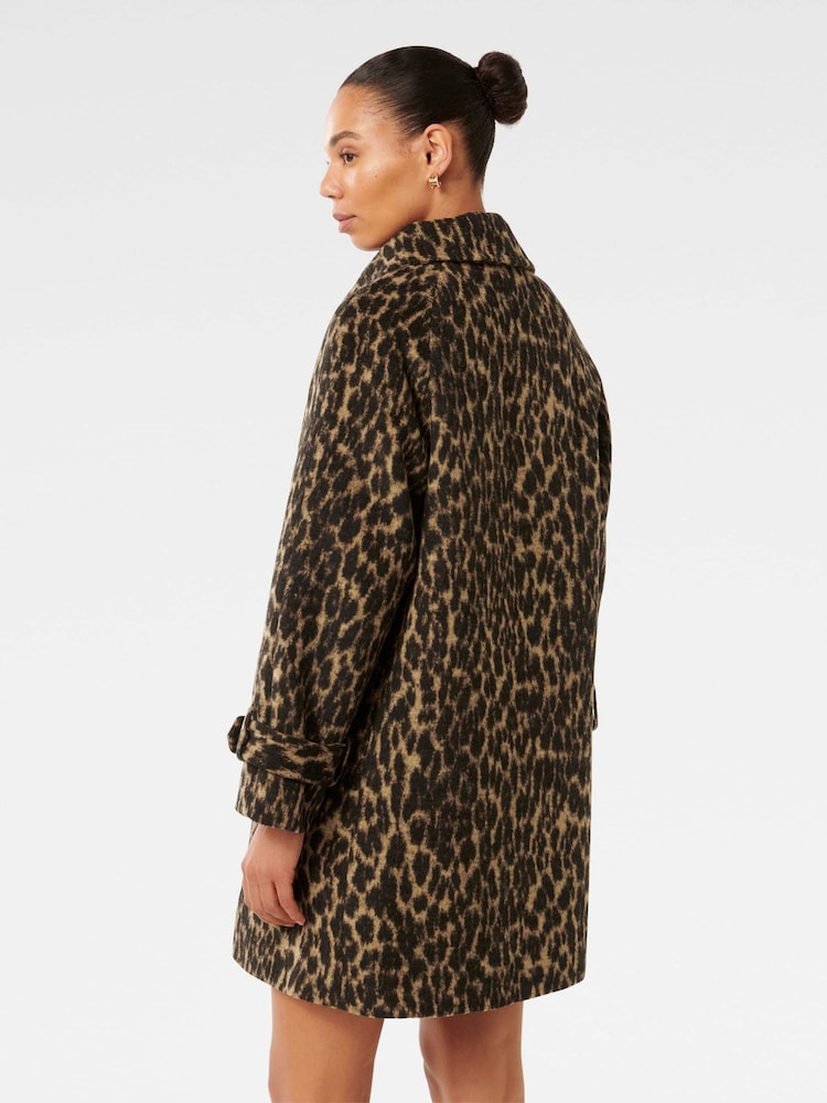 Forever New Brown Slater Leopard Print Coat - Image 2 of 5