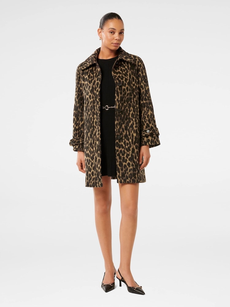 Forever New Brown Slater Leopard Print Coat - Image 5 of 5