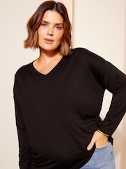 Curves Like These Black Soft Jersey V-Neck Long Sleeve Tunic Top - Image 7 of 8