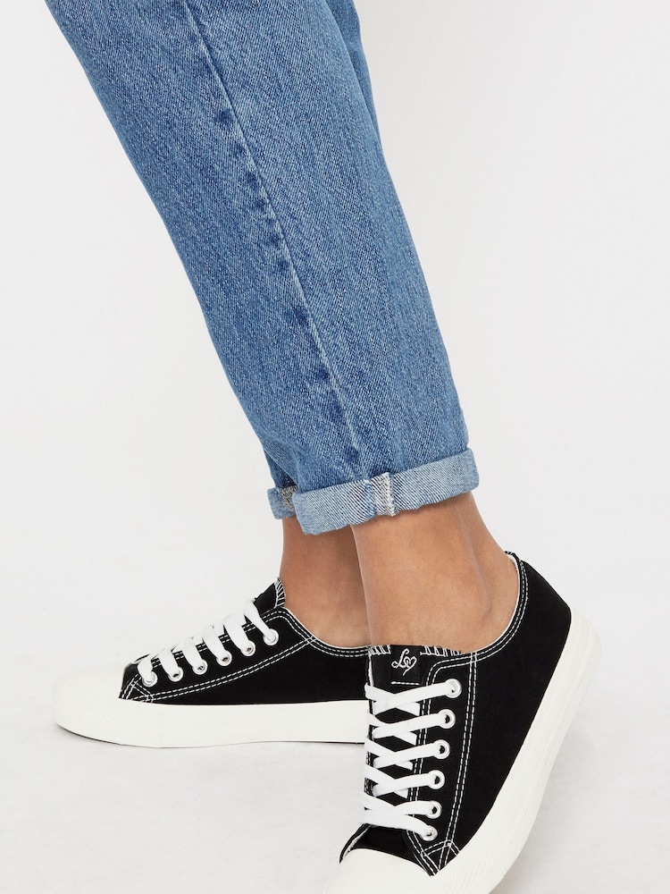 Lipsy Black Standard Fit Low Top Lace-Up Canvas Trainers - Image 1 of 5 Lipsy Black Standard Fit Low Top Lace-Up Canvas Trainers - Image 1 of 5