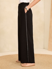 Love & Roses Black Lightweight Side Trim Wide Leg Trousers - Image 3 of 8