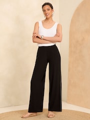 Love & Roses Black Lightweight Side Trim Wide Leg Trousers - Image 6 of 8