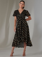Jolie Moi Black Petite Metallic Effect Angel Sleeve Maxi Dress - Image 1 of 6