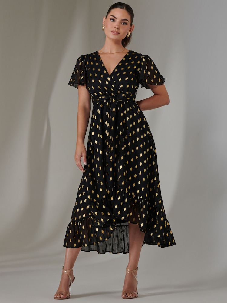 Jolie Moi Black Petite Metallic Effect Angel Sleeve Maxi Dress - Image 1 of 6