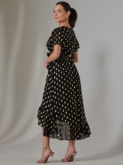 Jolie Moi Black Petite Metallic Effect Angel Sleeve Maxi Dress - Image 2 of 6