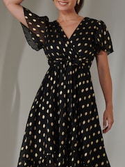 Jolie Moi Black Petite Metallic Effect Angel Sleeve Maxi Dress - Image 3 of 6