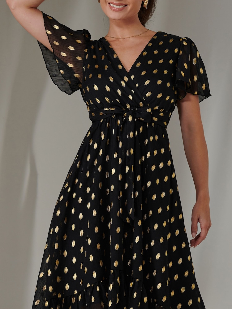 Jolie Moi Black Petite Metallic Effect Angel Sleeve Maxi Dress - Image 3 of 6