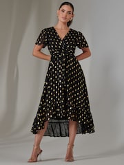 Jolie Moi Black Petite Metallic Effect Angel Sleeve Maxi Dress - Image 4 of 6