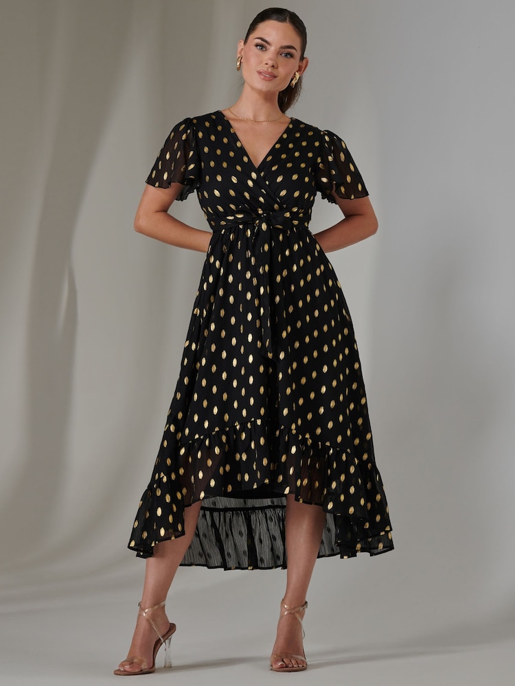 Jolie Moi Black Petite Metallic Effect Angel Sleeve Maxi Dress - Image 4 of 6