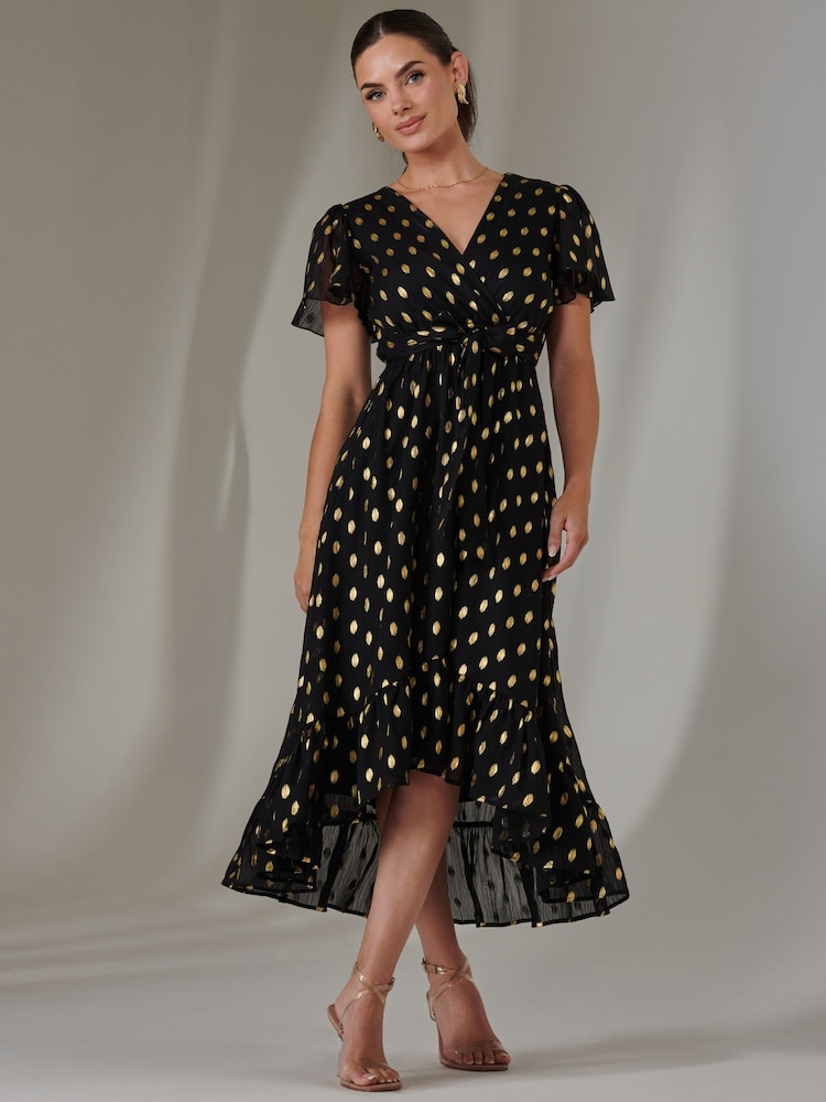 Jolie Moi Black Petite Metallic Effect Angel Sleeve Maxi Dress - Image 5 of 6
