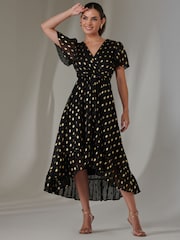 Jolie Moi Black Petite Metallic Effect Angel Sleeve Maxi Dress - Image 6 of 6