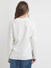 JD Williams White Ribbed Detail V-Neck Jumper - Image 2 of 4