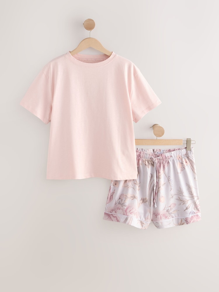 Lilac Purple Floral 100% Cotton Short Set Pyjamas - Image 1 of 3