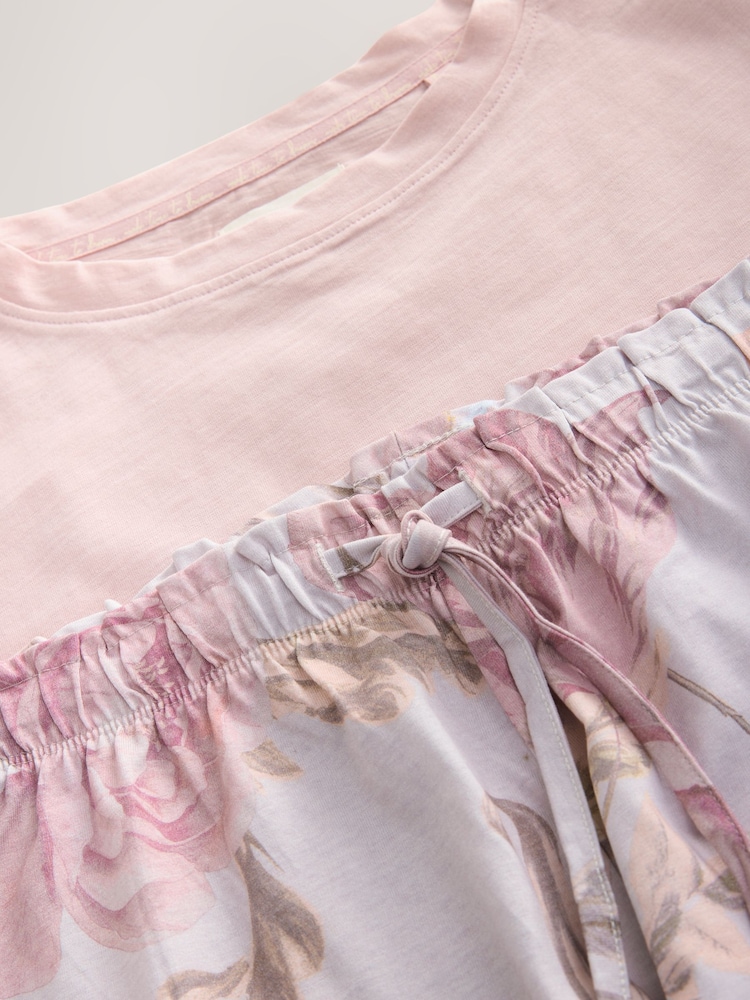Lilac Purple Floral 100% Cotton Short Set Pyjamas - Image 2 of 3