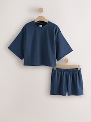 Blue Textured Short Pyjamas Set - Image 5 of 8