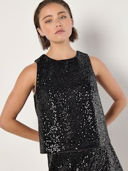 Apricot Black Sequin Velvet Shell Top - Image 2 of 5