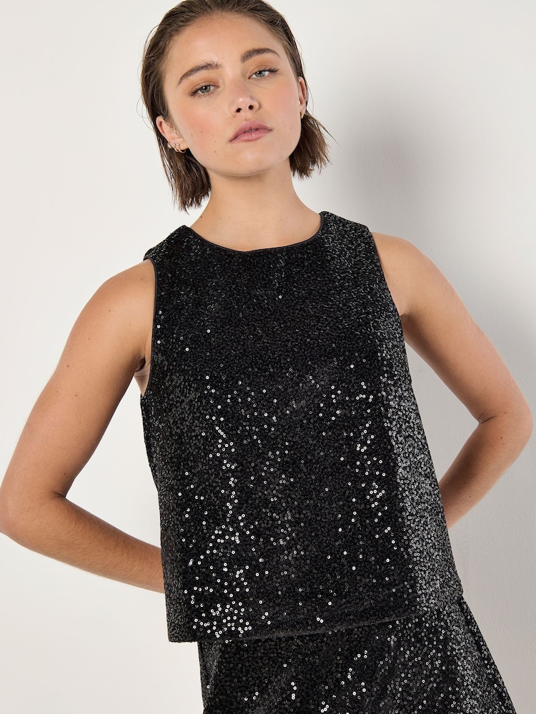 Apricot Black Sequin Velvet Shell Top - Image 2 of 5