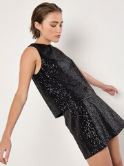 Apricot Black Sequin Velvet Shell Top - Image 4 of 5