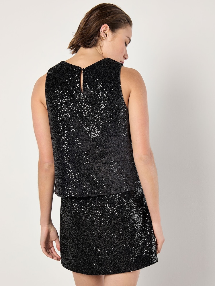 Apricot Black Sequin Velvet Shell Top - Image 5 of 5