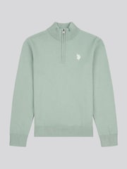 U.S. Polo Assn. Green Boys Knitted Quarter Zip Polo Shirt - Image 1 of 3