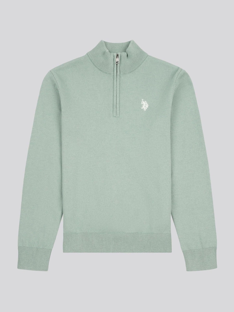 U.S. Polo Assn. Green Boys Knitted Quarter Zip Polo Shirt - Image 1 of 3
