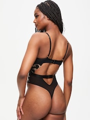 Ann Summers Black Dark Side Floral Embroidered And Faux Leather Crotchless Body - Image 2 of 5