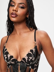 Ann Summers Black Dark Side Floral Embroidered And Faux Leather Crotchless Body - Image 3 of 5