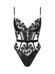 Ann Summers Black Dark Side Floral Embroidered And Faux Leather Crotchless Body - Image 5 of 5