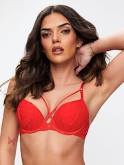 Ann Summers Red Sweet Surrender Padded Lace & Mesh Plunge Bra - Image 1 of 5
