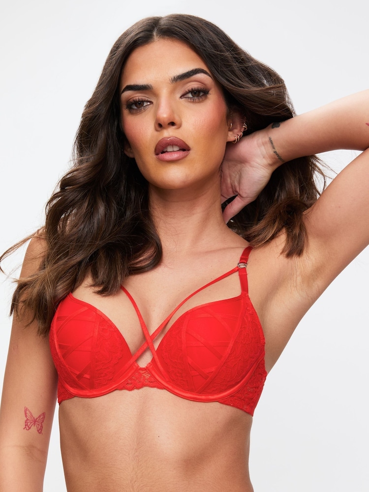 Ann Summers Red Sweet Surrender Padded Lace & Mesh Plunge Bra - Image 1 of 5