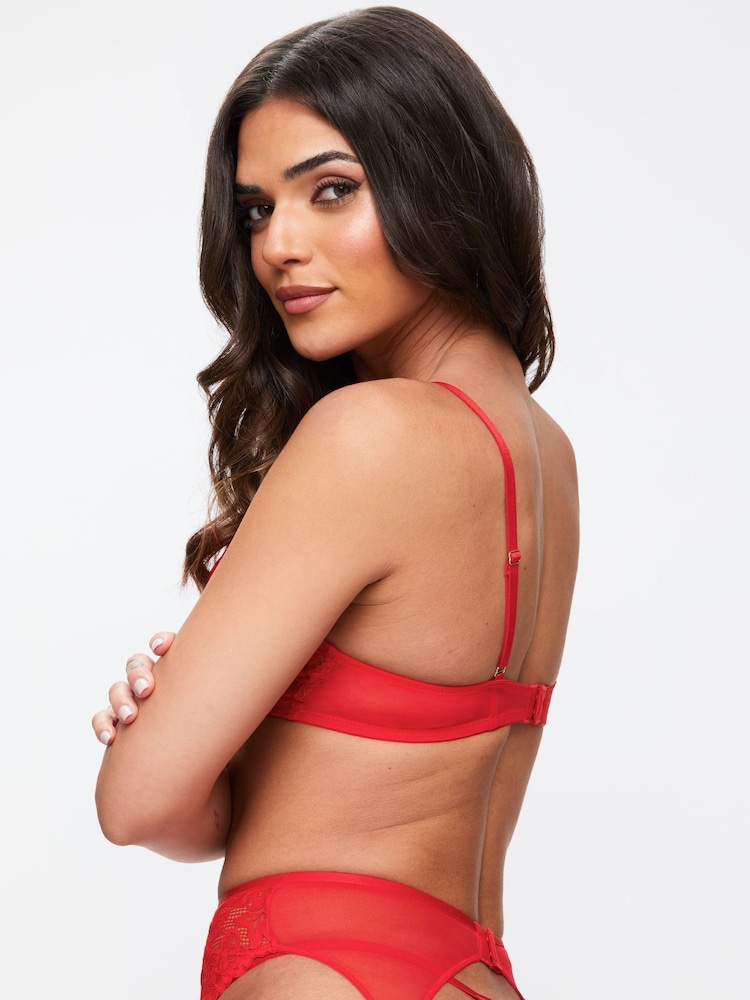 Ann Summers Red Sweet Surrender Padded Lace & Mesh Plunge Bra - Image 2 of 5