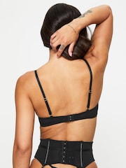 Ann Summers Black Side Floral Embroidered & Faux Leather Non Padded Plunge Bra - Image 4 of 5