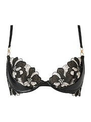 Ann Summers Black Side Floral Embroidered & Faux Leather Non Padded Plunge Bra - Image 5 of 5