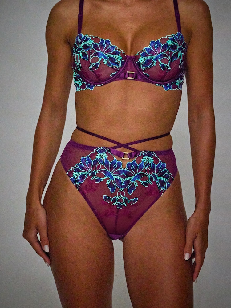 Ann Summers Purple Nocturnal Bloom Glow In The Dark Non Pad Balcony Bra - Image 1 of 6