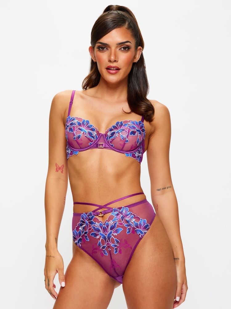 Ann Summers Purple Nocturnal Bloom Glow In The Dark Non Pad Balcony Bra - Image 2 of 6