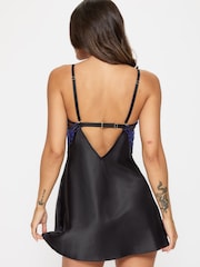 Ann Summers Black Endless Attraction Satin & Embroidered Mesh Chemise Nightie - Image 2 of 5