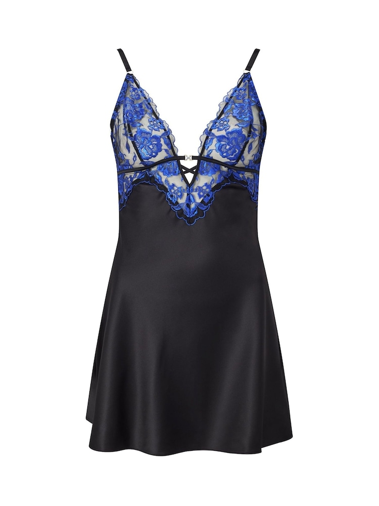 Ann Summers Black Endless Attraction Satin & Embroidered Mesh Chemise Nightie - Image 5 of 5