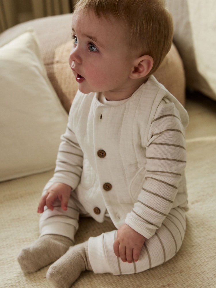 White Stripe Baby Gilet Top and Leggings Set (0mths-2yrs) - Image 1 of 6