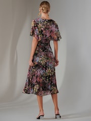 Jolie Moi Black Floral Print Chiffon Pleated Dress - Image 2 of 6