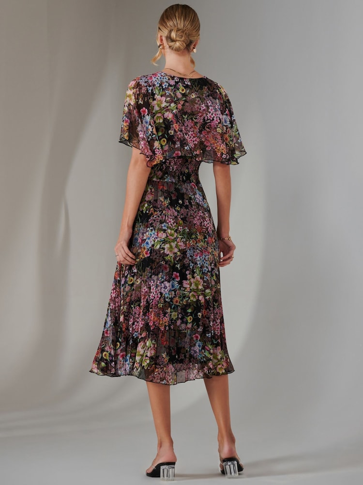 Jolie Moi Black Floral Print Chiffon Pleated Dress - Image 2 of 6