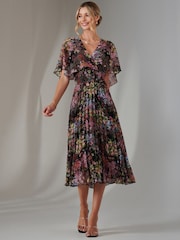 Jolie Moi Black Floral Print Chiffon Pleated Dress - Image 4 of 6