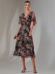 Jolie Moi Black Floral Print Chiffon Pleated Dress - Image 5 of 6
